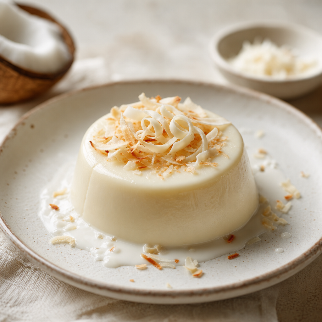 Panna cotta premium de coco y chocolate blanco preparada como receta RAIAN