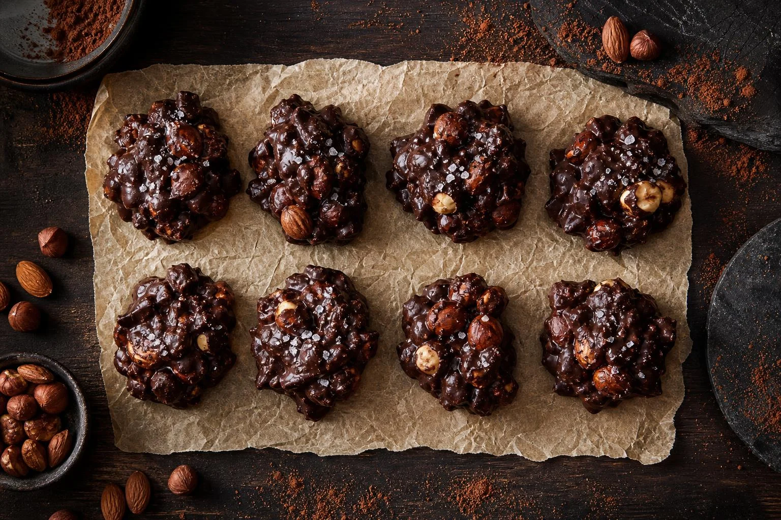 Rocas de chocolate y frutos secos con cacao RAIAN preparada como receta RAIAN