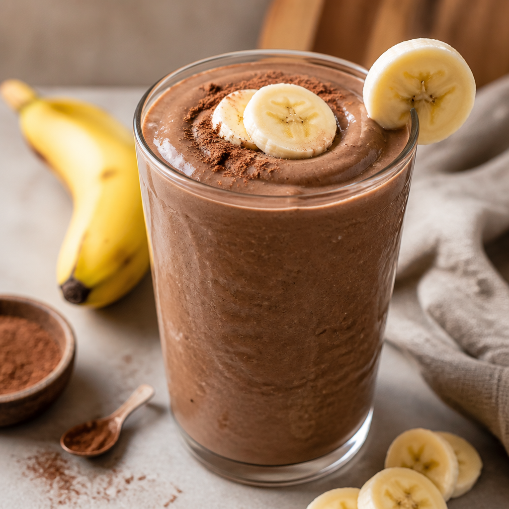 Smoothie de cacao y plátano con proteína preparada como receta RAIAN