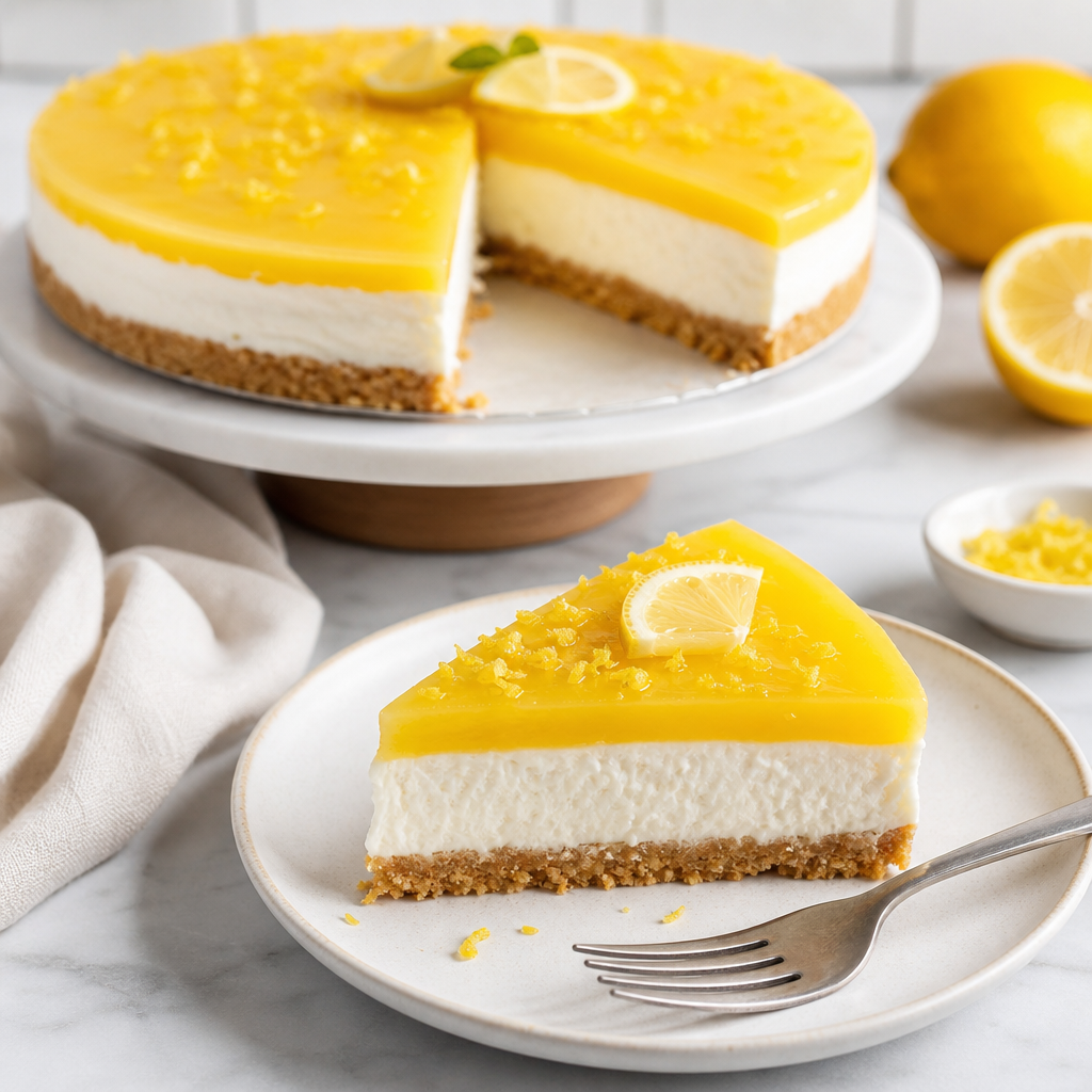 Tarta casera de yogur y limón sin horno preparada como receta RAIAN