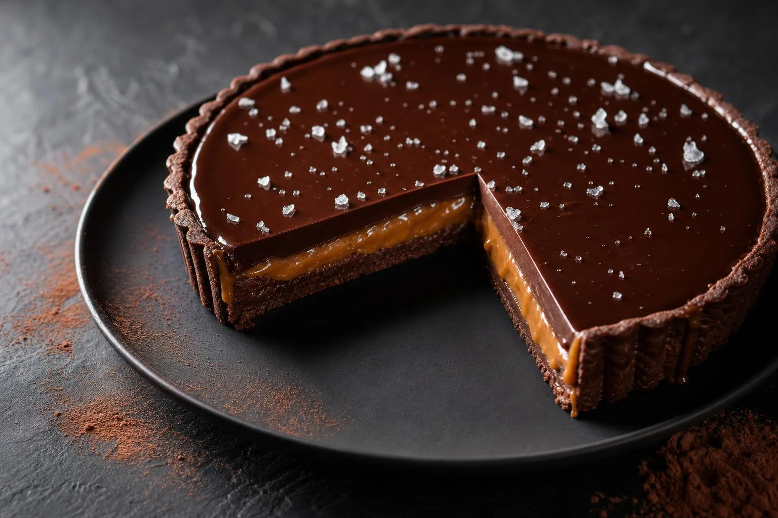 Tarta de cacao y caramelo salado RAIAN preparada como receta RAIAN