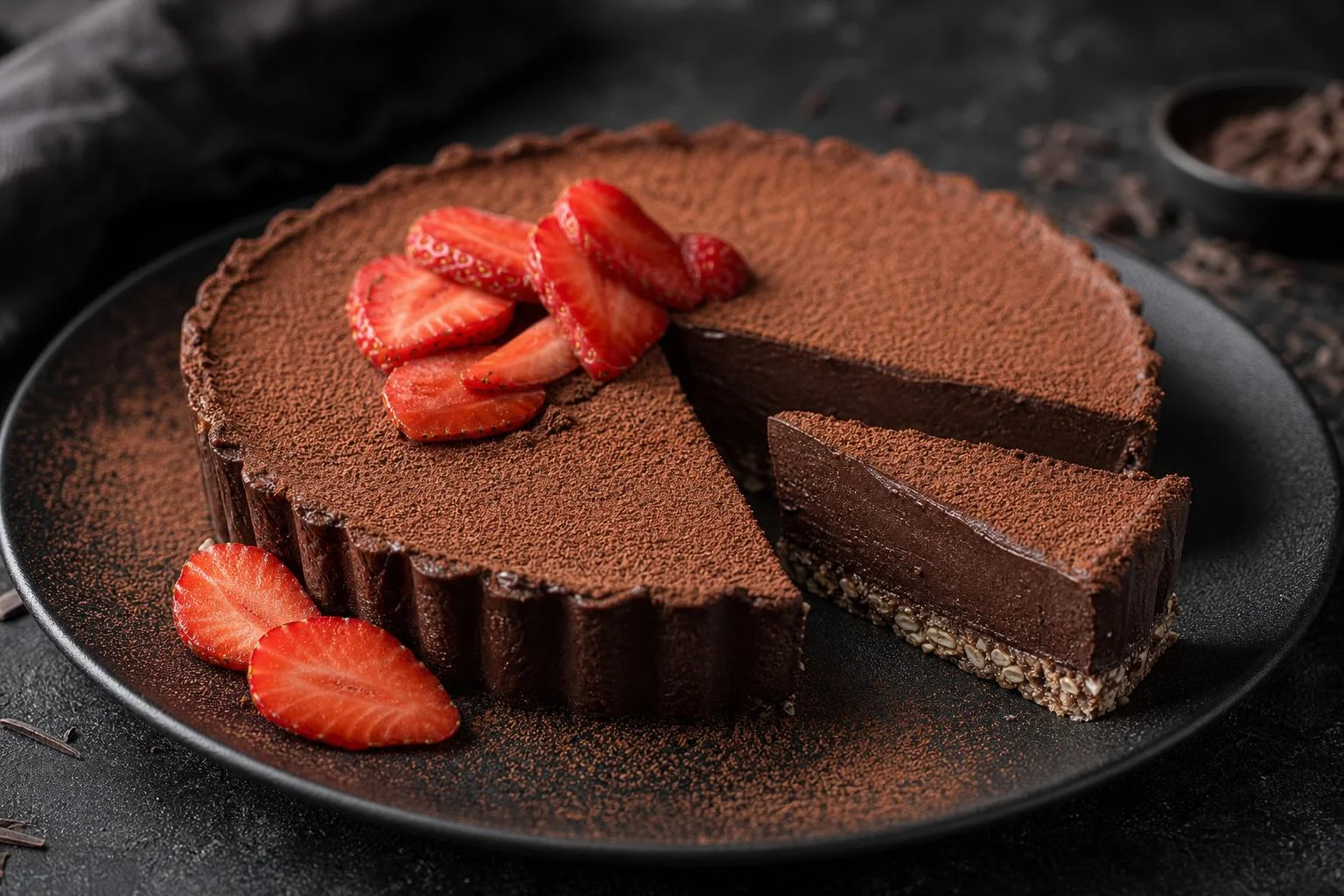 Tarta fría de cacao y queso fitness RAIAN preparada como receta RAIAN