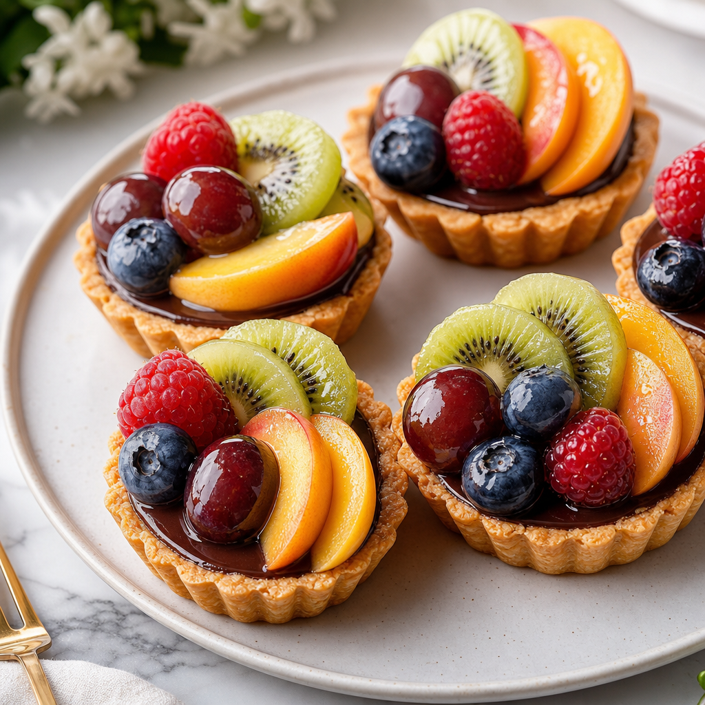 Tartaletas de fruta con baño de chocolate negro preparada como receta RAIAN