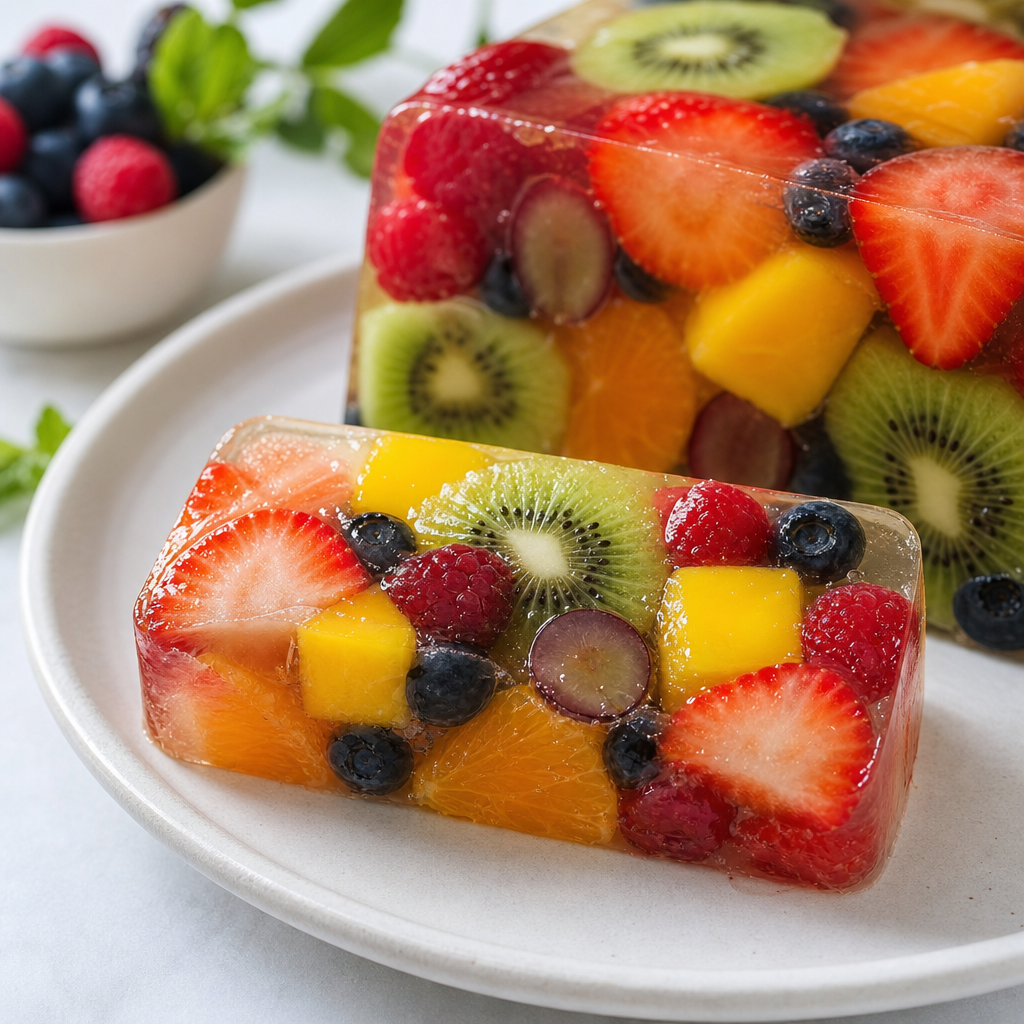 Terrina familiar dulce de frutas variadas preparada como receta RAIAN