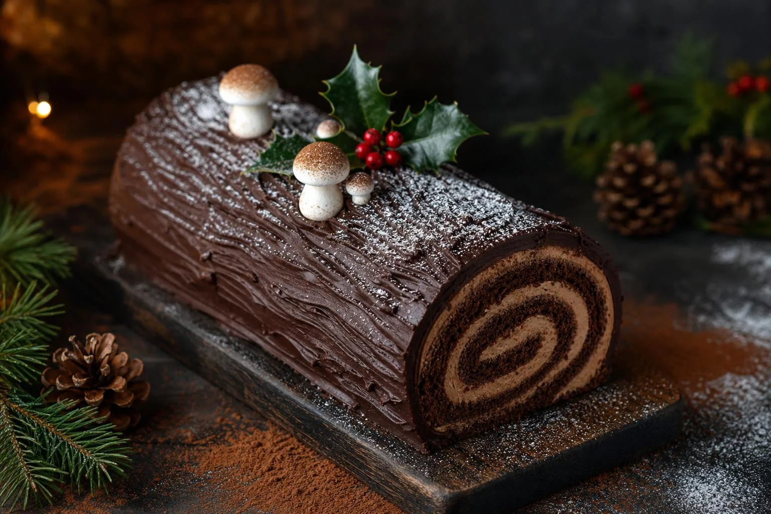Tronco de Navidad de cacao RAIAN (Bûche de Noël) preparada como receta RAIAN