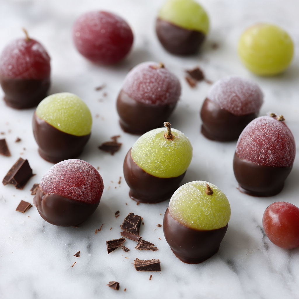 Uvas congeladas bañadas en chocolate negro preparada como receta RAIAN