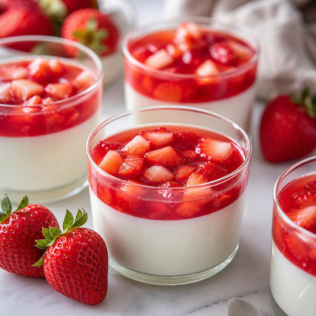 Vasitos de yogur con gelatina de fresa preparada como receta RAIAN